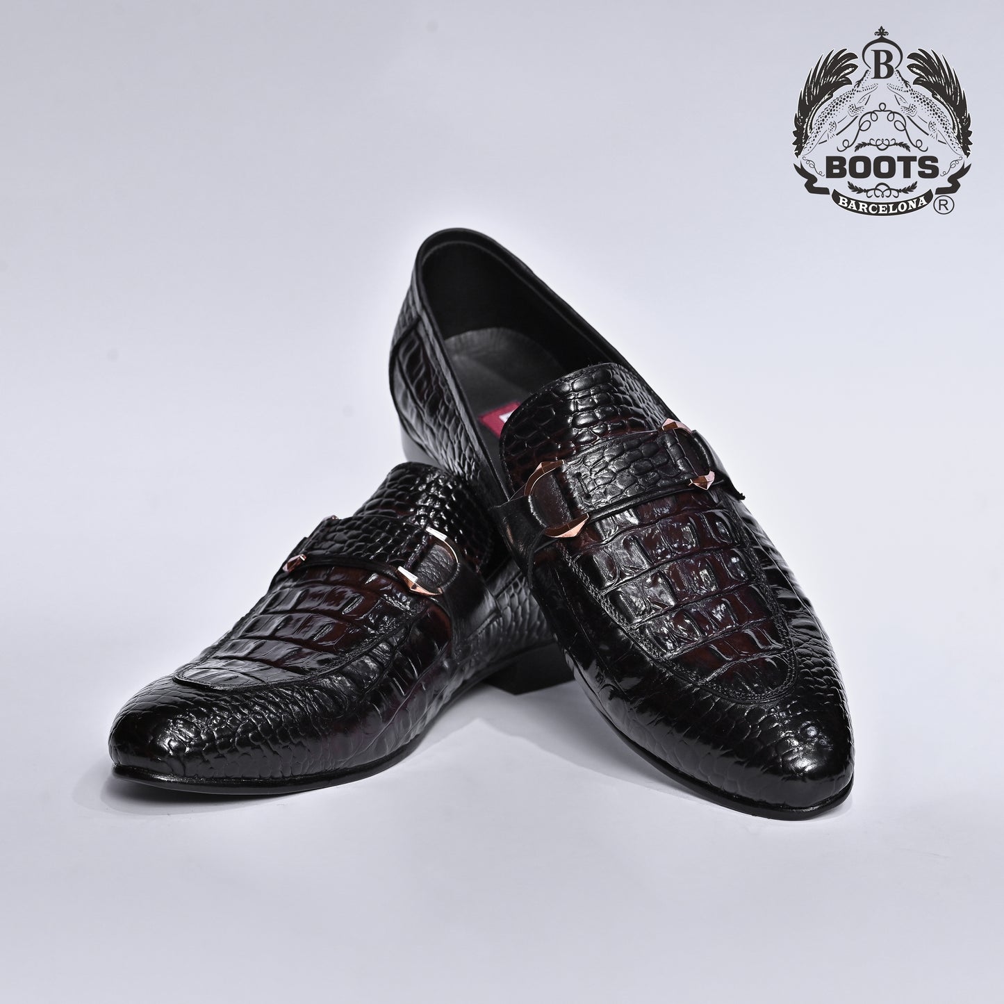 Double Shaded Crocodile Leather Shoes with Side Buckle