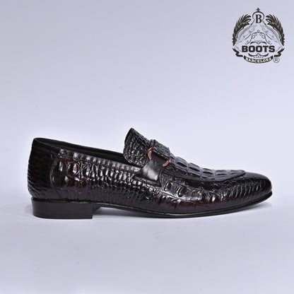 Double Shaded Crocodile Leather Shoes with Side Buckle